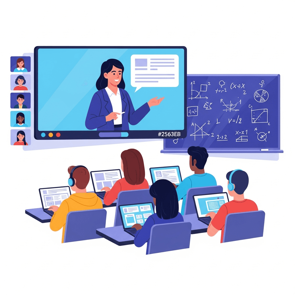 Live class interface with teacher and students